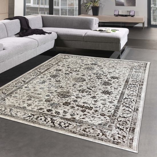 Schlichter Orientteppich – Blumen verziertes Design – in creme