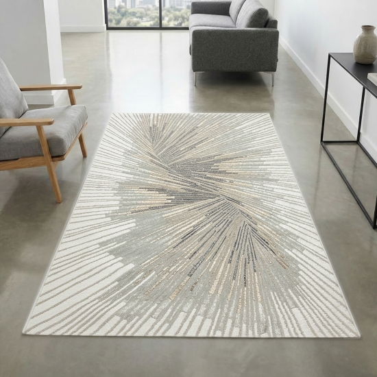 Preview: Ein Teppich mit abstraktem Muster und strahlenden Silber-Bronze Glanzfasern