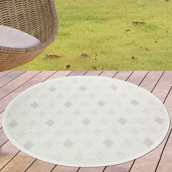 Preview: In-  und Outdoorteppich Terassenteppich Wohnzimmerteppich mit Rautenmuster in Creme Preview: In-  und Outdoorteppich Terassenteppich Wohnzimmerteppich mit Rautenmuster in Creme