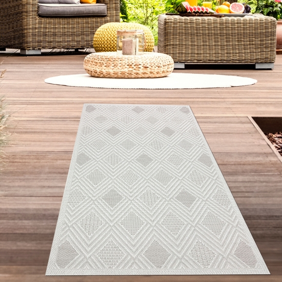Preview: In-  und Outdoorteppich Terassenteppich Wohnzimmerteppich mit Rautenmuster in Creme Preview: In-  und Outdoorteppich Terassenteppich Wohnzimmerteppich mit Rautenmuster in Creme