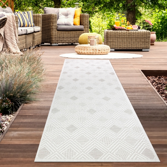 Preview: In-  und Outdoorteppich Terassenteppich Wohnzimmerteppich mit Rautenmuster in Creme Preview: In-  und Outdoorteppich Terassenteppich Wohnzimmerteppich mit Rautenmuster in Creme