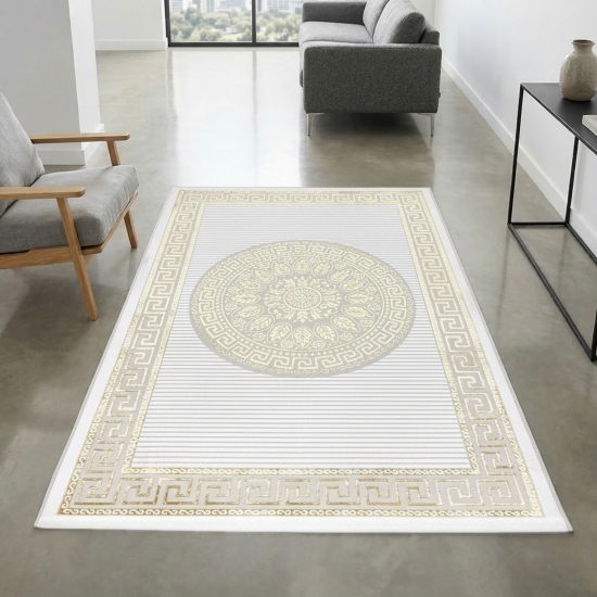 Preview: Teppich mit orientalischem Flair | luxuriös | weiß gold