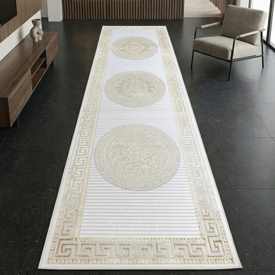 Preview: Teppich mit orientalischem Flair | luxuriös | weiß gold