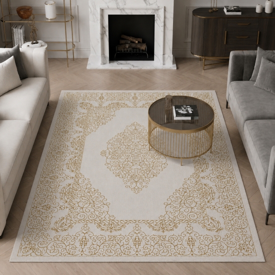 Teppich Creme Gold Ornament Stil modern