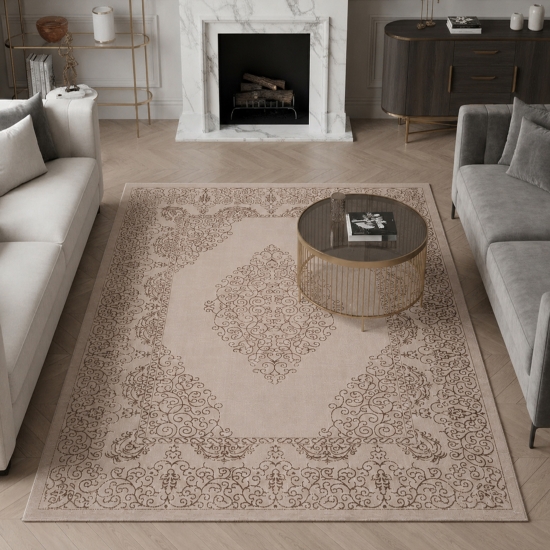 Teppich Beige Ornament Stil modern Wohnbereich