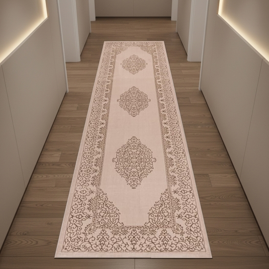 Preview: Teppich Beige Ornament Stil modern Wohnbereich
