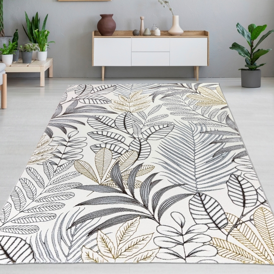 Eleganter Teppich im natürlichen Design mit Blättermuster in Creme