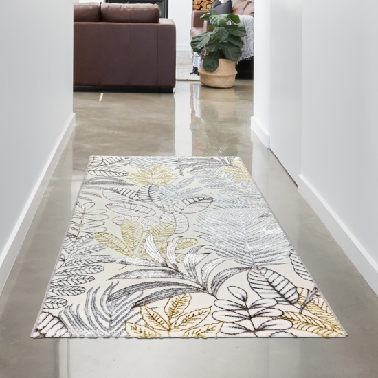 Preview: Kurzflorteppich Creme Blätterdesign mit Glanzoptik modern strapazierfähig für Wohnzimmer und Schlafzimmer Preview: Kurzflorteppich Creme Blätterdesign mit Glanzoptik modern strapazierfähig für Wohnzimmer und Schlafzimmer