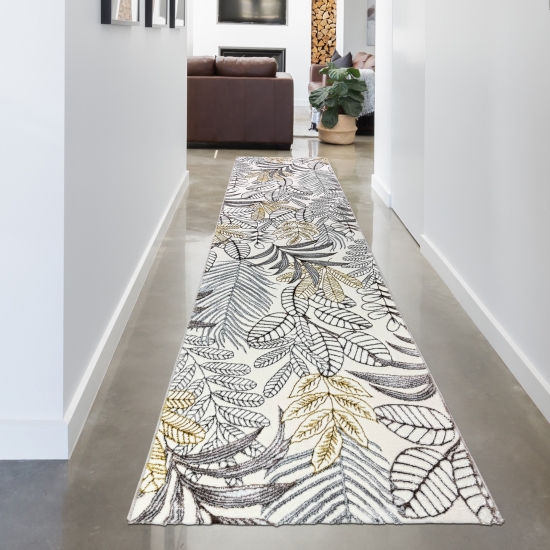 Preview: Kurzflorteppich Creme Blätterdesign mit Glanzoptik modern strapazierfähig für Wohnzimmer und Schlafzimmer Preview: Kurzflorteppich Creme Blätterdesign mit Glanzoptik modern strapazierfähig für Wohnzimmer und Schlafzimmer