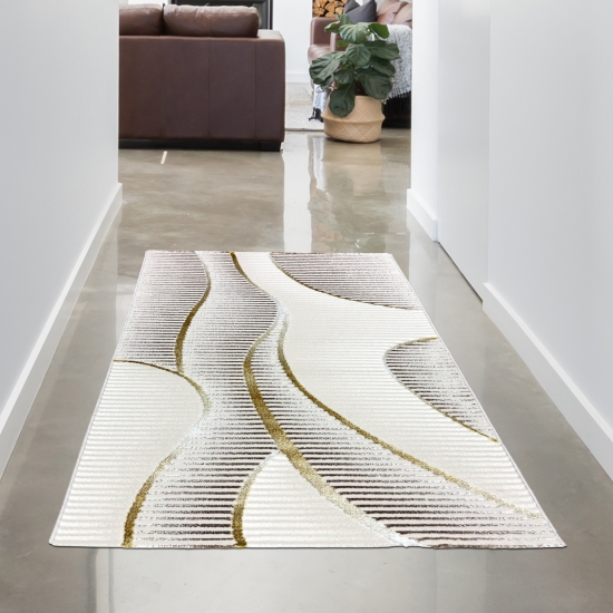 Preview: Kurzflorteppich Creme geschwungene Linien modern mit Glanzeffekt für Wohnzimmer und Schlafzimmer Preview: Kurzflorteppich Creme geschwungene Linien modern mit Glanzeffekt für Wohnzimmer und Schlafzimmer