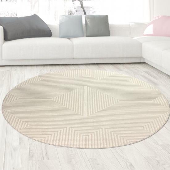Preview: Kurzflorteppich Creme geometrisches Design mit Glanzeffekt modern und pflegeleicht Preview: Kurzflorteppich Creme geometrisches Design mit Glanzeffekt modern und pflegeleicht