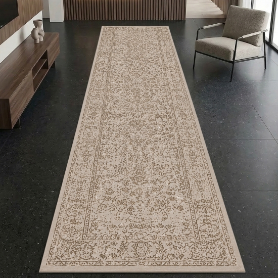 Preview: Teppich Beige Ornament Design moderne Vintage Optik