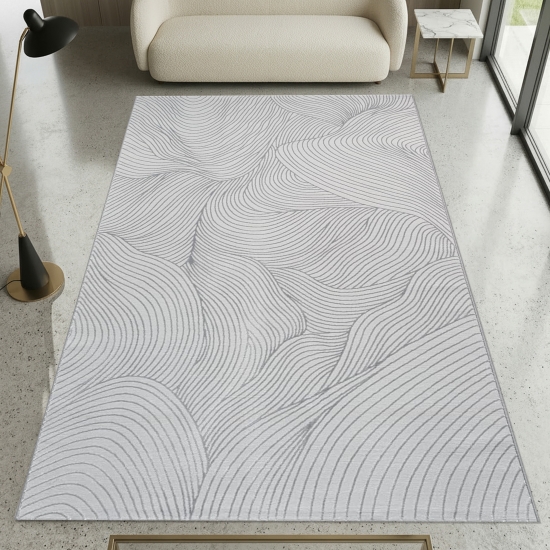Teppich Silber Strukturmuster modern weich Wohnbereich