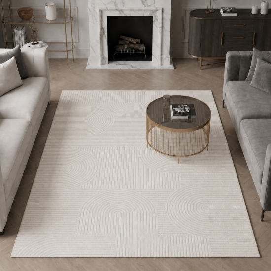 Teppich Creme Ornament Stil modern Wohnbereich