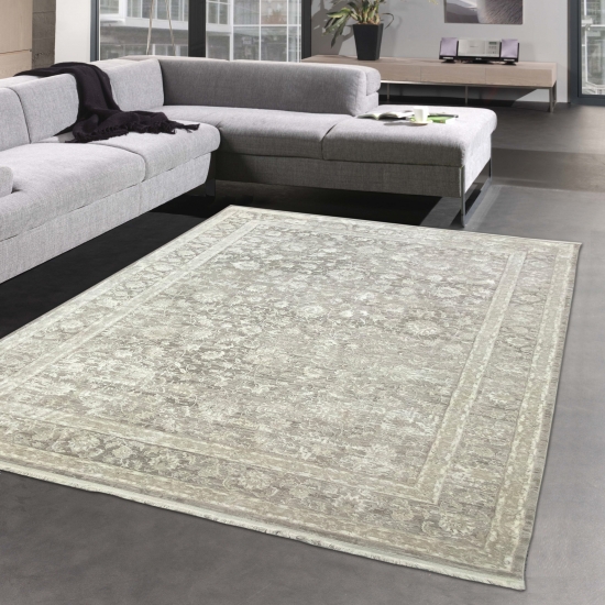 Orientalischer Flur Teppich mit Blumenverzierungen glänzend in creme