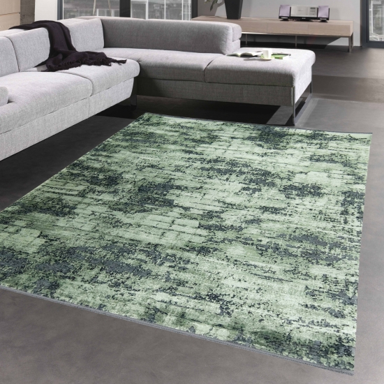 Orientalischer Teppich Wohnzimmer mit abstraktem Design in schwarz grün