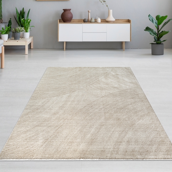 Beiger weicher Teppich mit modernem Linien-Design pflegeleicht