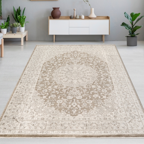 Teppich Beige Vintage Ornament Wohnzimmer elegant