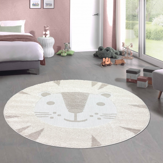 Spiel Kinderzimmer Teppich „High Low“ Katzenmotiv creme braun