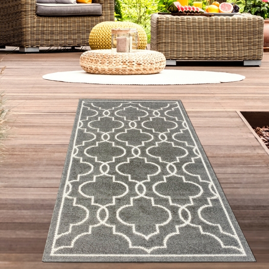 Preview: Orienttepich mit schönen Mustern | In- & Outdoor | in anthrazit Preview: Orienttepich mit schönen Mustern | In- & Outdoor | in anthrazit