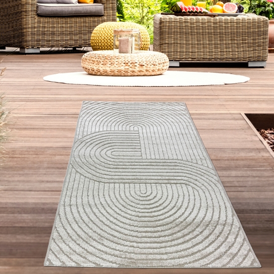 Moderner Outdoor Teppich Wetterfest Terrasse Balkon Boho-Style hochwertig pflegeleicht Beige