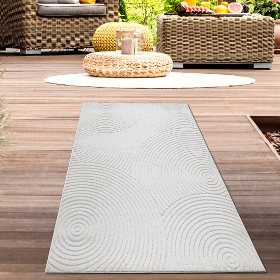 Preview: Teppich Outdoor wetterfest mit Kreismuster – flach gewebt in Creme Preview: Teppich Outdoor wetterfest mit Kreismuster – flach gewebt in Creme