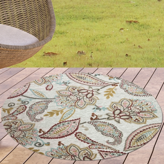 Preview: Teppich Outdoor Wohnzimmer Blumen Muster 3d-effekt creme grau bunt Preview: Teppich Outdoor Wohnzimmer Blumen Muster 3d-effekt creme grau bunt