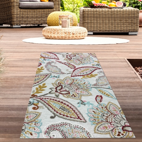 Preview: Teppich Outdoor Wohnzimmer Blumen Muster 3d-effekt creme grau bunt Preview: Teppich Outdoor Wohnzimmer Blumen Muster 3d-effekt creme grau bunt