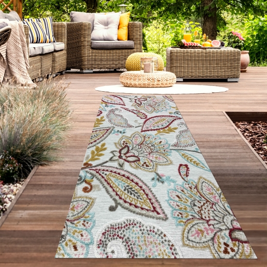 Preview: Teppich Outdoor Wohnzimmer Blumen Muster 3d-effekt creme grau bunt Preview: Teppich Outdoor Wohnzimmer Blumen Muster 3d-effekt creme grau bunt