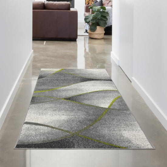 Teppich Wohnzimmer Wellen Design in grau anthrazit grün - pflegeleicht