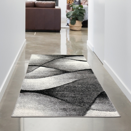 Teppich Wohnzimmer modernes Wellen Design in grau anthrazit - pflegeleicht