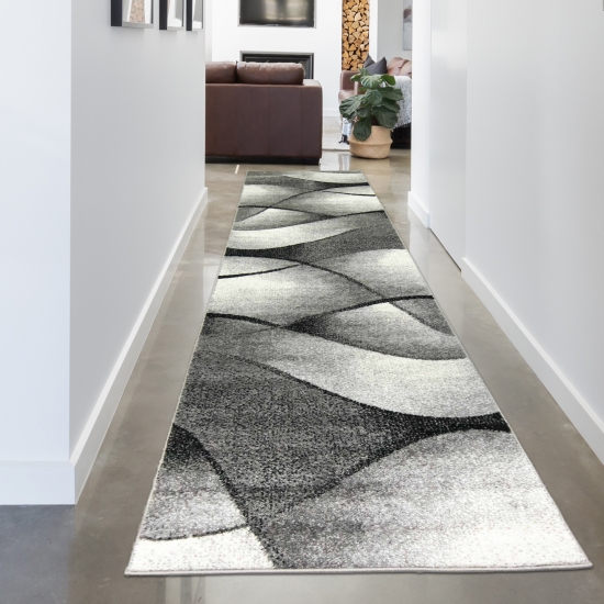 Teppich Wohnzimmer modernes Wellen Design in grau anthrazit - pflegeleicht