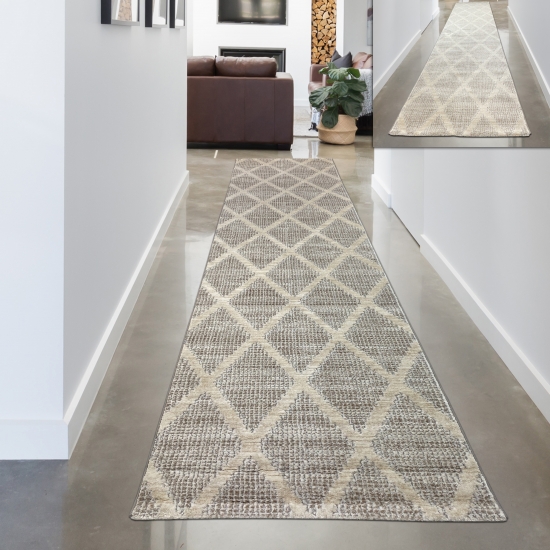 Schlichter Rauten Teppich für Flur & Wohnzimmer - grau