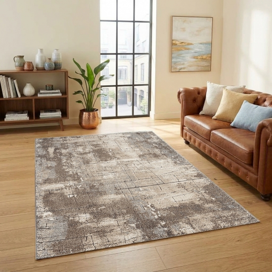 Design Teppich Beige Grau Vintage Optik modern elegant Wohnbereich