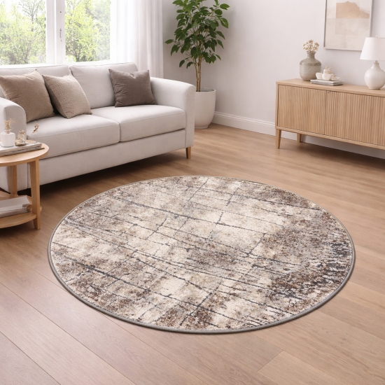 Preview: Design Teppich Beige Grau Vintage Optik modern elegant Wohnbereich