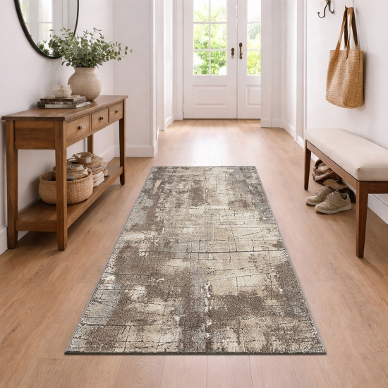 Preview: Design Teppich Beige Grau Vintage Optik modern elegant Wohnbereich