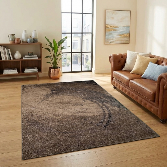 Design Teppich Braun Beige Kreis Muster modern elegant Wohnbereich