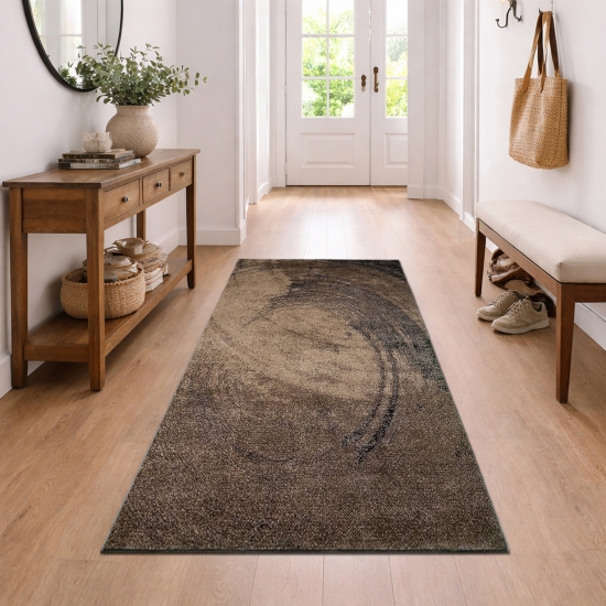 Preview: Design Teppich Braun Beige Kreis Muster modern elegant Wohnbereich