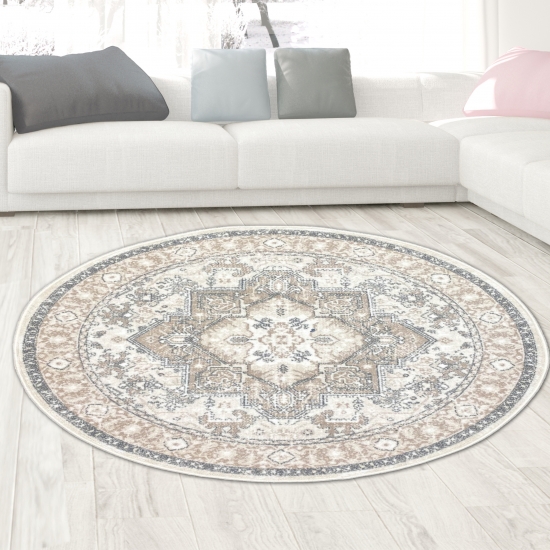 Warm-gemütlicher Kurzflorteppich Orientdesign verziert beige