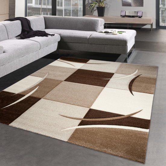 Designer Teppich Wohnzimmerteppich braun beige creme mocca