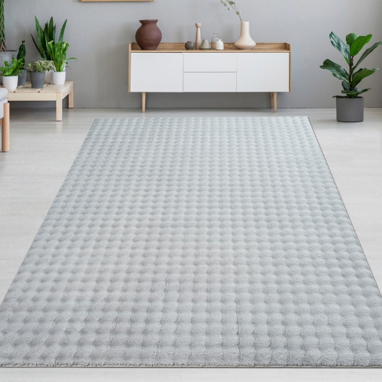 Schlafzimmerteppich Wohnzimmerteppich weich kuschelig allergikerfreundlich mittelflor in grau