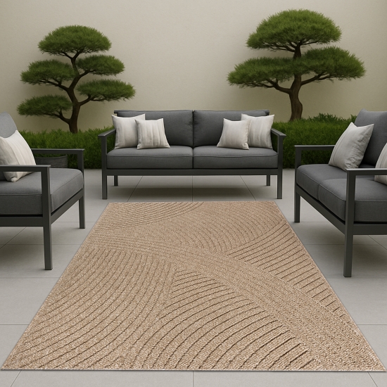 Teppich In- und Outdoor mit Wellenmuster vielseitig einsetzbar in Beige