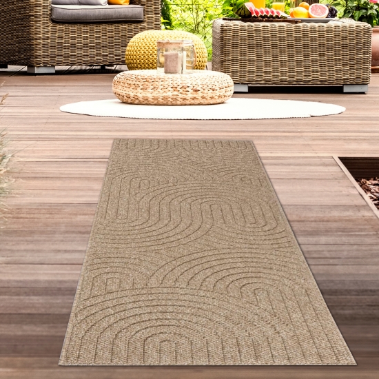 Preview: Teppich In- und Outdoor mit Kreislinien-Muster in Beige für moderne Wohn- und Außenbereiche Preview: Teppich In- und Outdoor mit Kreislinien-Muster in Beige für moderne Wohn- und Außenbereiche