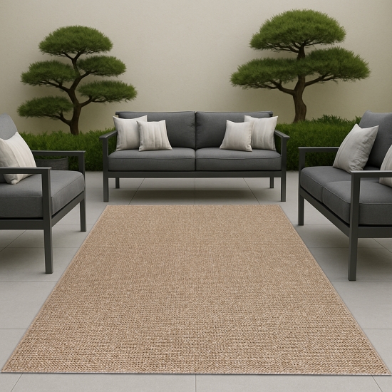Teppich mit Jute-Optik für Innen- und Außenbereiche in Beige