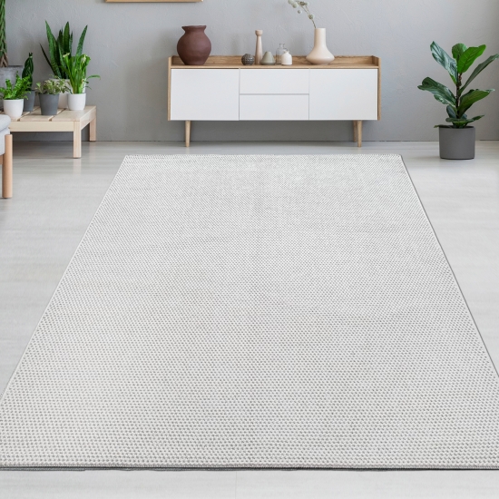 Wohnzimmerteppich Kurzflor im modernen Muster in creme