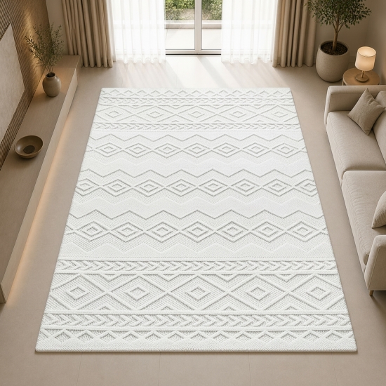Moderner Teppich mit Loop-Struktur und Reliefmuster Creme