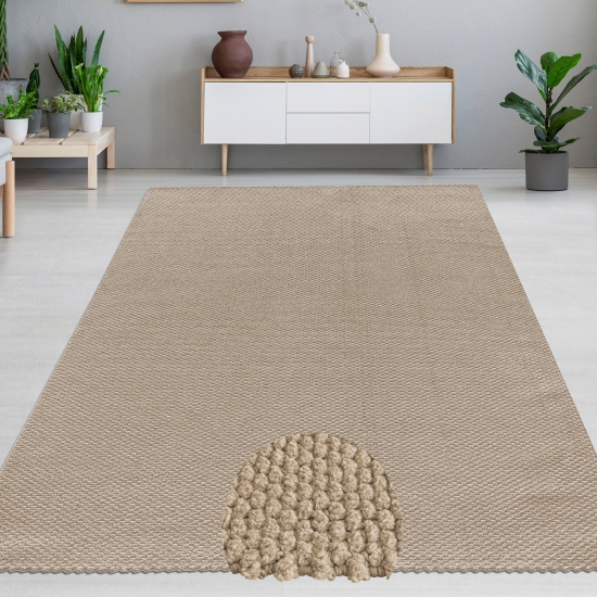 Recycle Teppich mit modernen ovalen Formen liniert in creme