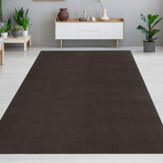 Teppich Weich Einfarbig Modern & Pflegeleicht für Wohnräume in braun