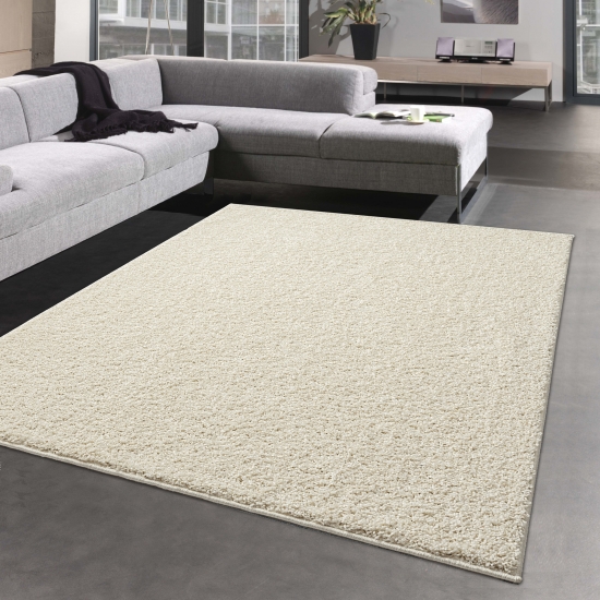 Wohnzimmer Teppich flauschig warm • in creme