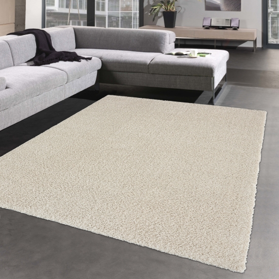 Wohnzimmer Teppich flauschig warm • Unidesign in creme